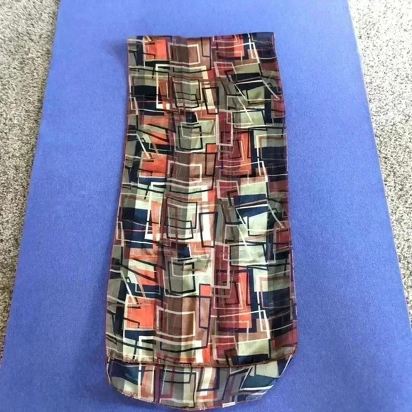 Red and Tan Geometric Pattern Squares and Rectangles 13 x 60 in - Picture 1 of 5